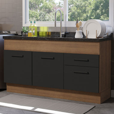 Bajo Mesada 150 cm 2 Puertas 2 Cajones Sin Mesada Marrón/Negro Agata Madesa