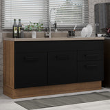 Bajo Mesada Cocina 150 cm 2 Puertas e 2 Cajones (Sin Mesada y Bacha) Marrón/Negro Agata Madesa