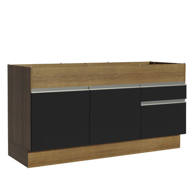 Bajo Mesada 150 cm 2 Puertas 2 Cajones Sin Mesada Marrón/Negro Glamy Madesa