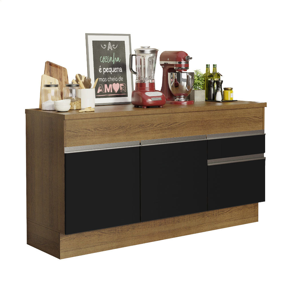 Bajo Mesada Cocina Madesa Glamy 150cm 2 Puertas con Tapa Marrón/Negro