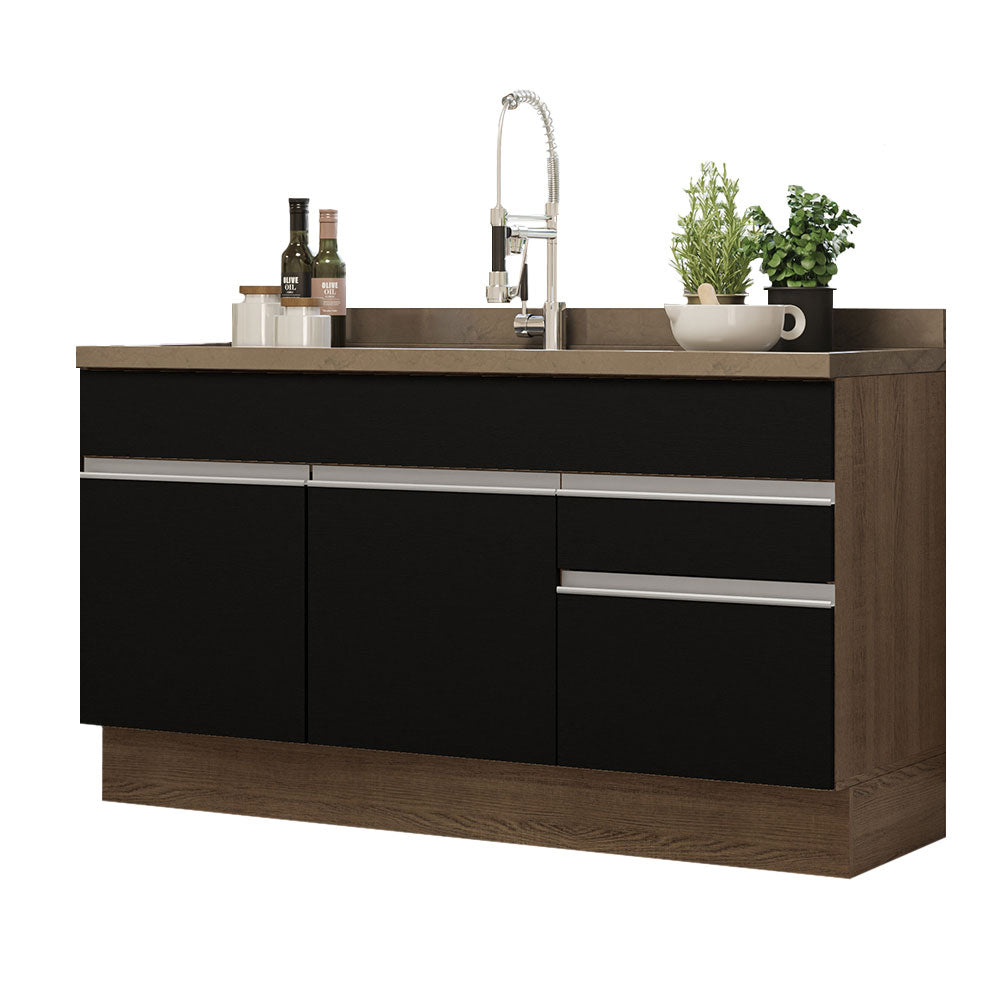 Bajo Mesada 150 x 52 cm 2 Puertas 2 Cajones Sin Mesada Marrón/Negro Glamy Madesa 02