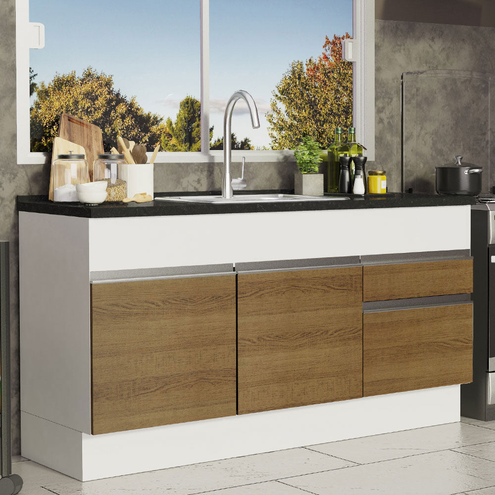 Bajo Mesada para Bacha 150 cm 2 Puertas y 2 Cajones (Sin Mesada) Glamy Blanco/Marrón