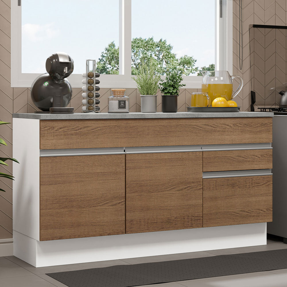 Bajo Mesada para Bacha 150 cm 2 Puertas y 2 Cajones (Con Mesada) Glamy Blanco/Rustic