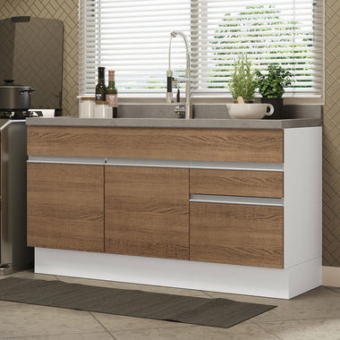 Bajo Mesada 150 cm 2 Puertas 2 Cajones Sin Mesada Blanco/Marrón Glamy Madesa