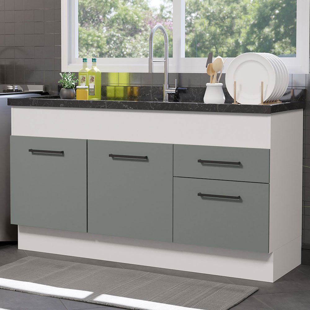 Bajo Mesada 150 cm 2 Cajones 2 Puertas Agata Blanco/Gris