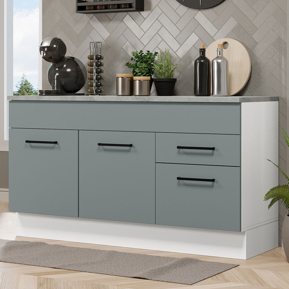 Bajo Mesada Cocina 150 cm 2 Cajones 2 Puertas (Con Mesada) Blanco/Gris Agata Madesa