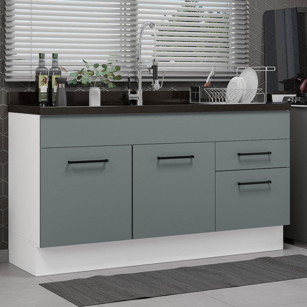Bajo Mesada Cocina 150 cm 2 Puertas e 2 Cajones (Sin Mesada y Bacha) Blanco/Gris Agata Madesa