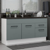 Bajo Mesada Cocina 150 cm 2 Puertas e 2 Cajones (Sin Mesada y Bacha) Blanco/Gris Agata Madesa