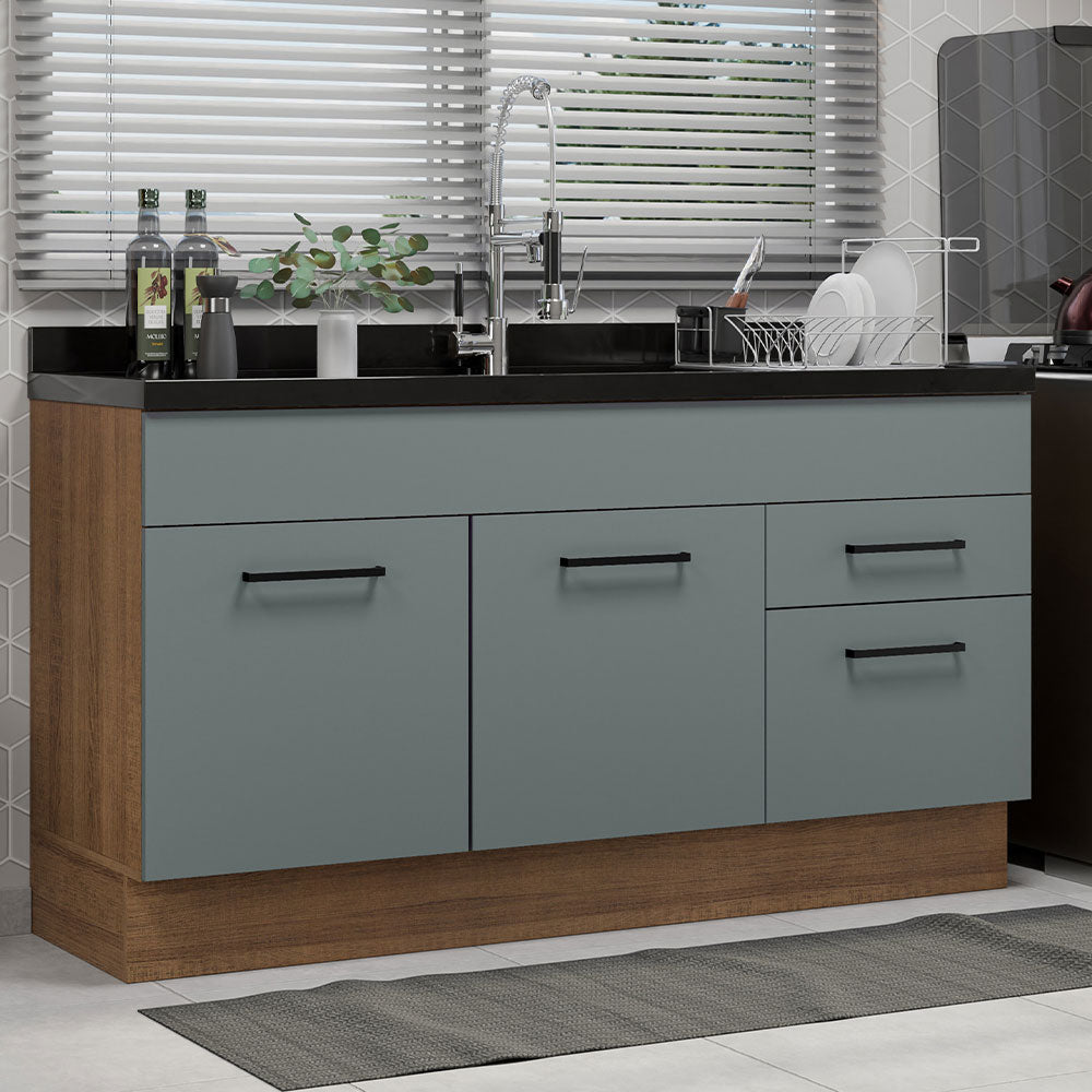 Bajo Mesada Cocina 150 cm 2 Puertas e 2 Cajones (Sin Mesada y Bacha) Marrón/Gris Agata Madesa