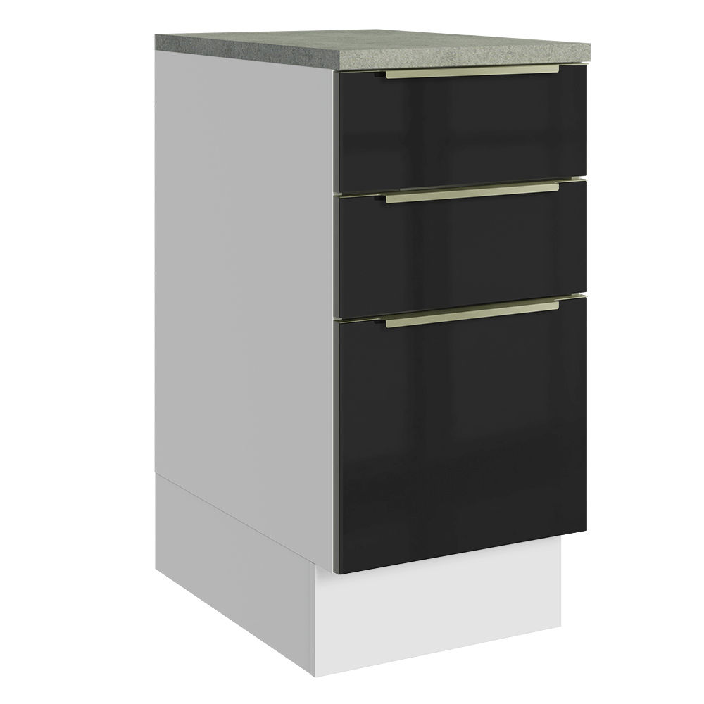 Bajo Mesada de Cocina 40 cm 3 Cajones Blanco/Negro Lux Madesa