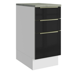 Bajo Mesada 40 cm 3 Cajones (Con Mesada) Blanco/Negro Lux Madesa