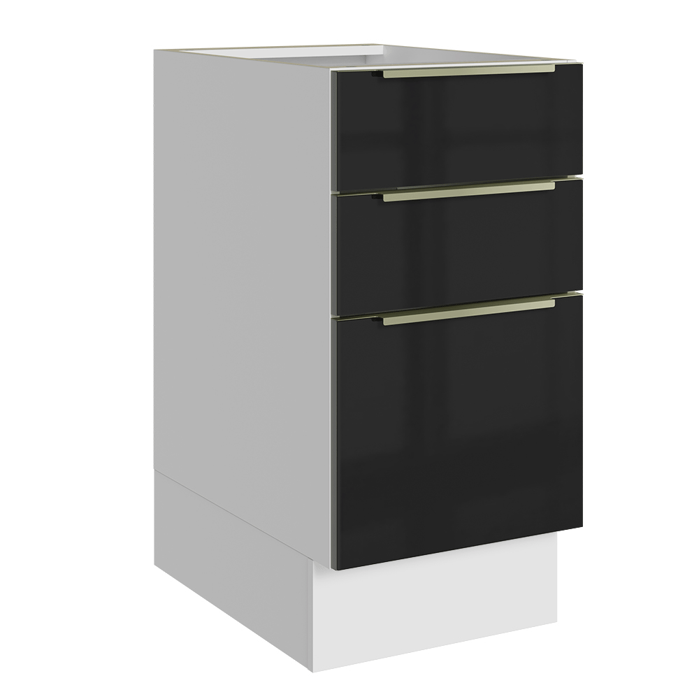 Bajo Mesada de Cocina 40 cm 3 Cajones (Sin Mesada) Blanco/Negro Lux Madesa