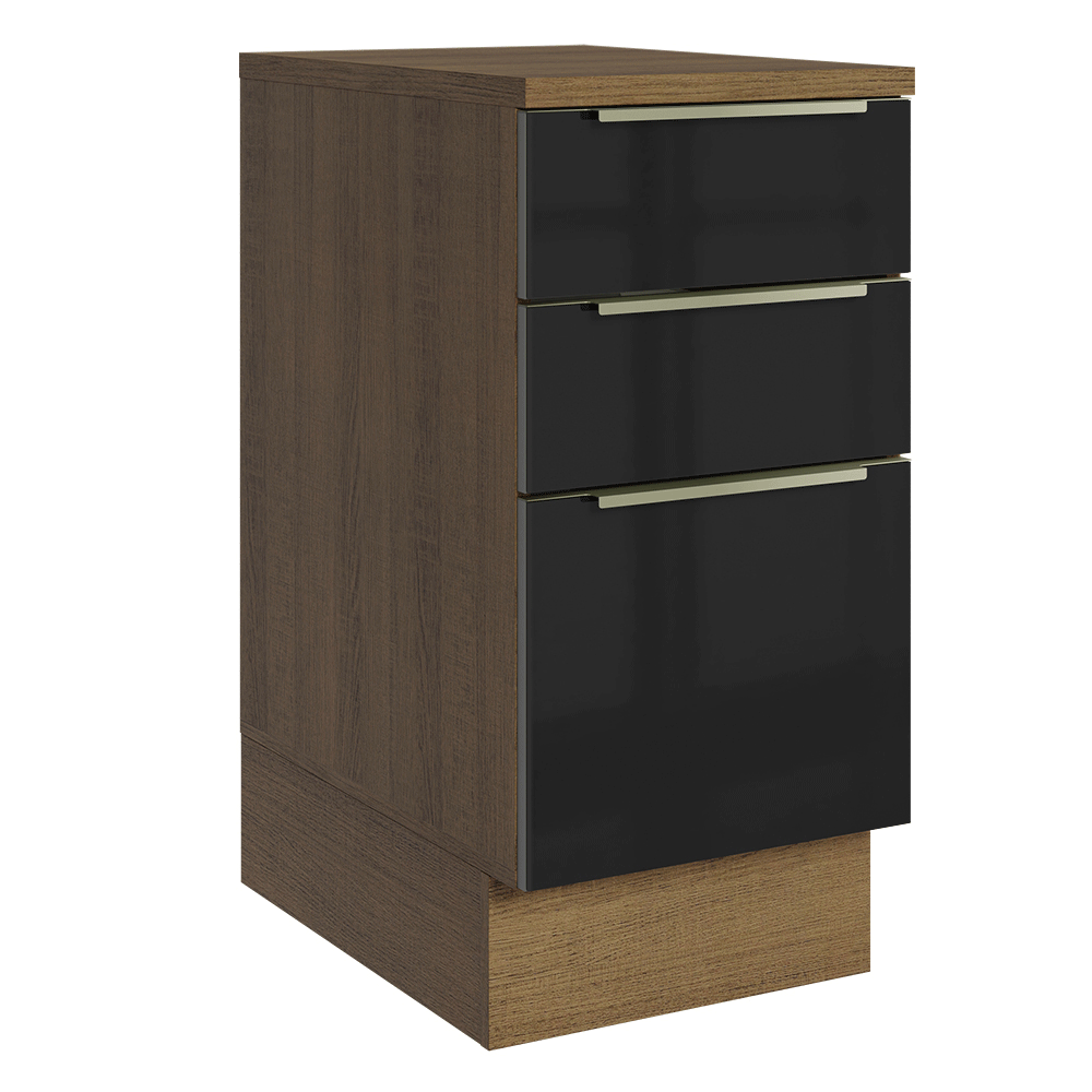 Bajo Mesada de Cocina 40 cm 3 Cajones (Con Mesada) Marrón/Negro Lux Madesa