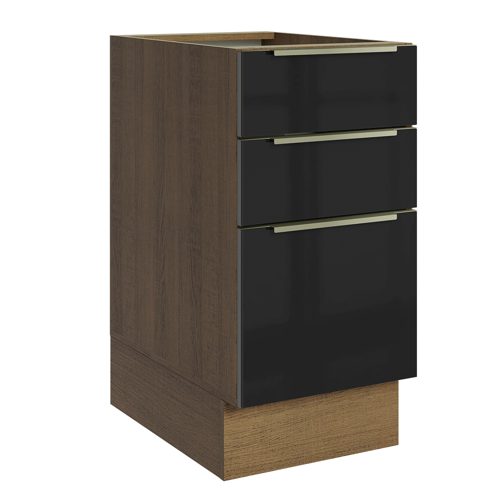 Bajo Mesada de Cocina 40 cm 3 Cajones (Sin Mesada) Marrón/Negro Lux Madesa