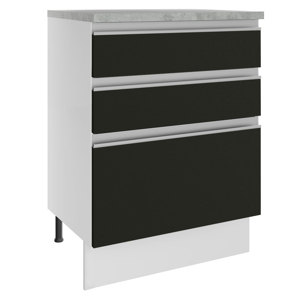 Bajo Mesada 60 cm 3 Cajones Glamy Blanco/Negro