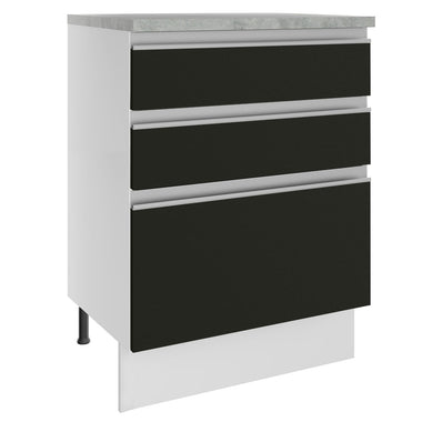 Bajo Mesada 60 cm 3 Cajones Blanco/Negro Glamy Madesa