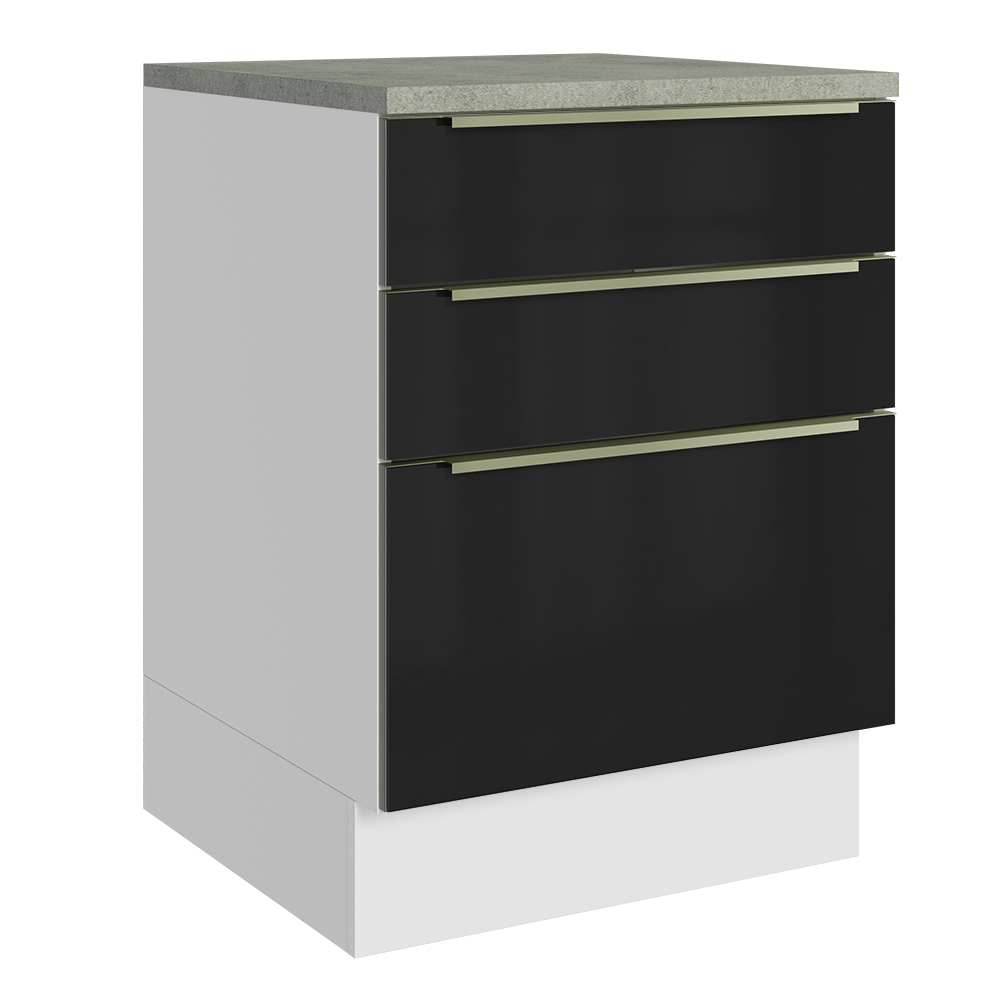 Bajo Mesada 60 cm 3 Cajones (Con Mesada) Blanco/Negro Lux Madesa