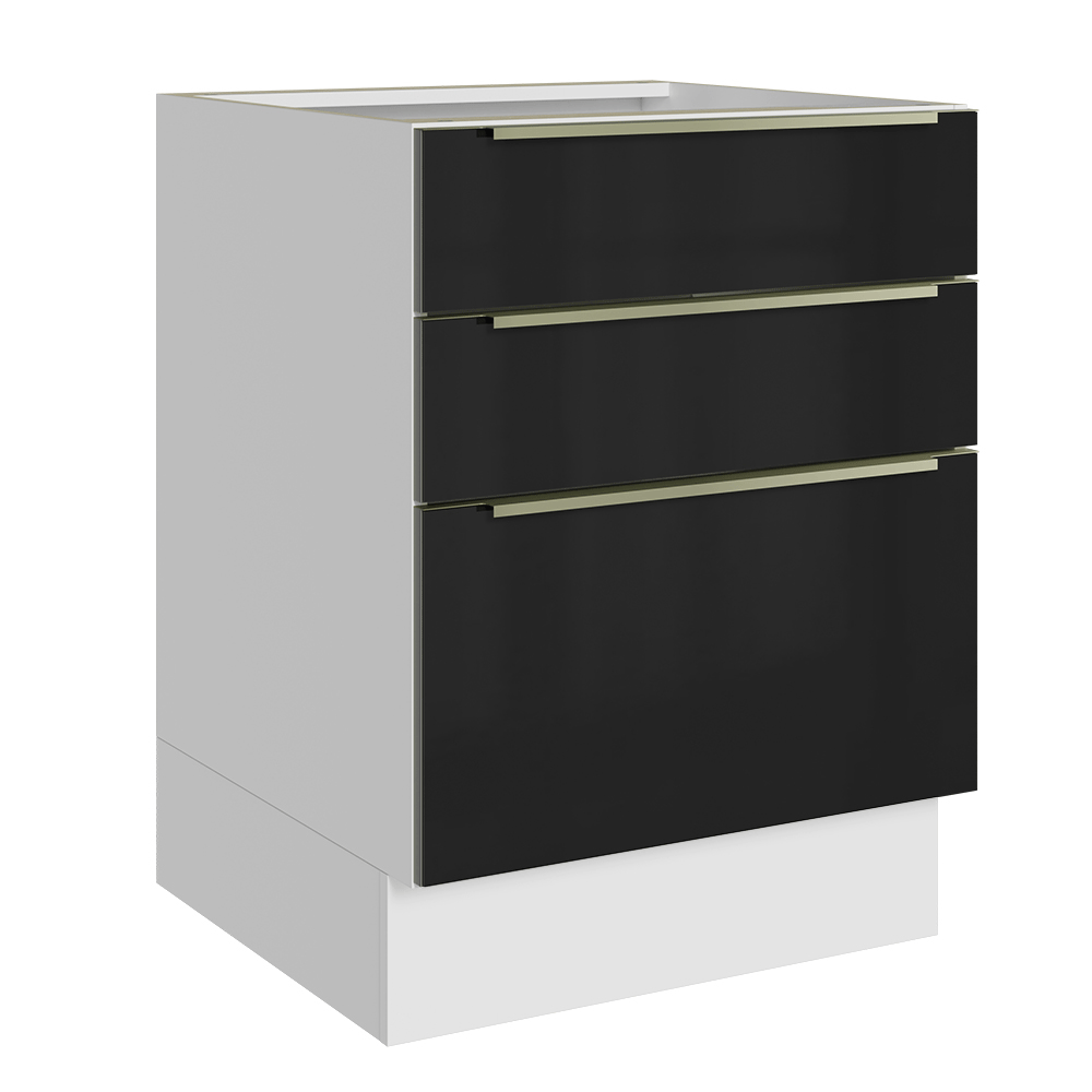 Bajo Mesada de Cocina 60 cm 3 Cajones (Sin Mesada) Blanco/Negro Lux Madesa
