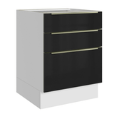 Bajo Mesada de Cocina 60 cm 3 Cajones (Sin Mesada) Blanco/Negro Lux Madesa