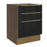 Bajo Mesada de Cocina 60 cm 3 Cajones (Sin Mesada) Marrón/Negro Lux Madesa