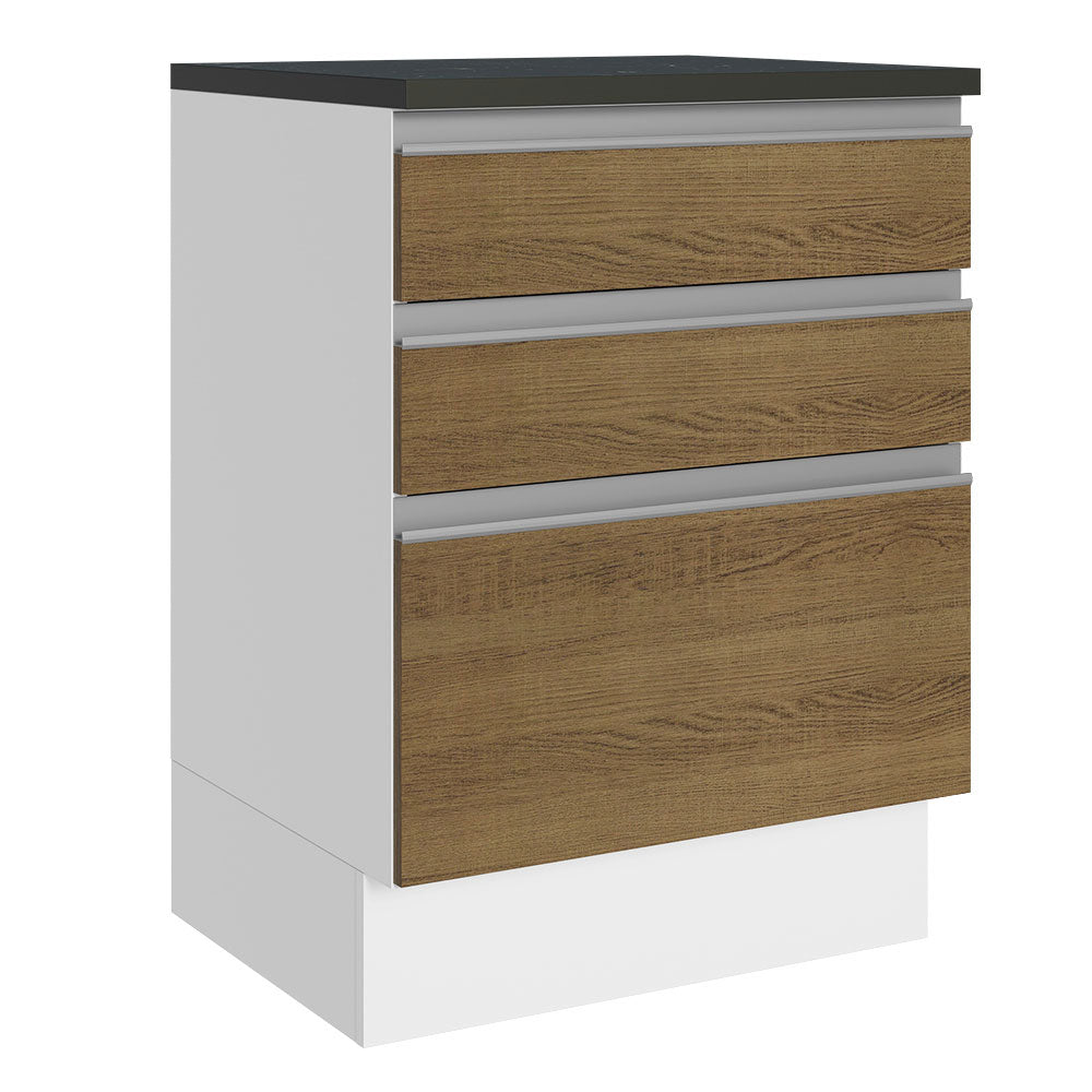 Bajo Mesada Cocina 100% MDF 60 cm 3 Cajones Blanco/Marrón Acordes Madesa