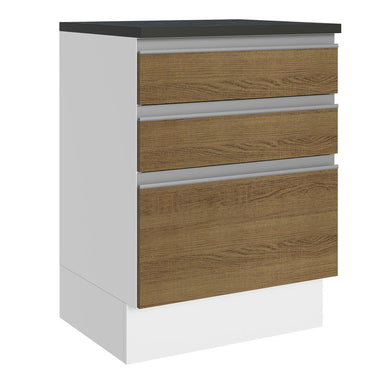 Bajo Mesada 60 cm 3 Cajones (Con Mesada) 100% MDF Blanco/Marrón Acordes Madesa