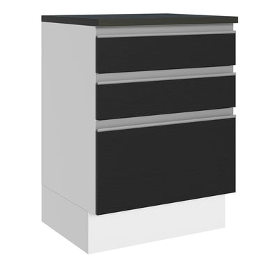 Bajo Mesada 60 cm 3 Cajones (Con Mesada) 100% MDF Blanco/Negro Acordes Madesa