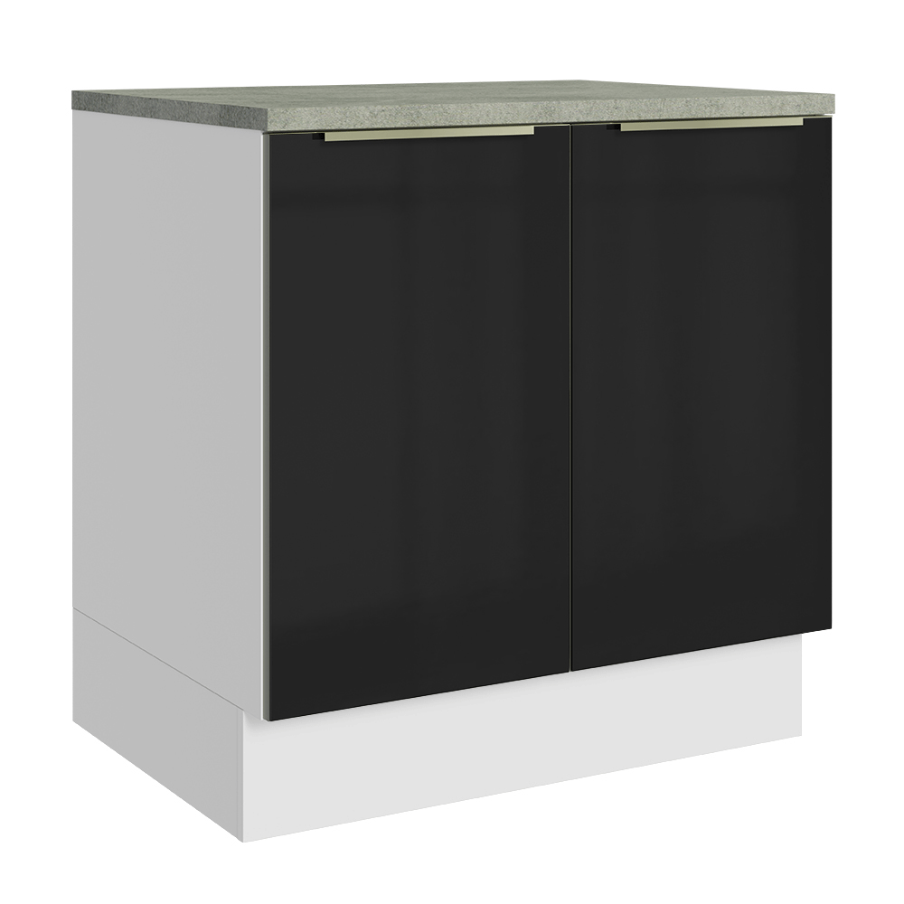 Bajo Mesada de Cocina 80 cm 2 Puetas Blanco/Negro Lux Madesa