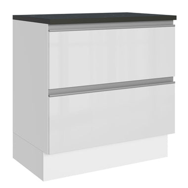 Bajo Mesada 80 cm 2 Puertas 2 Cajones (Con Mesada) 100% MDF Frentes Brillante Blanco Acordes Madesa