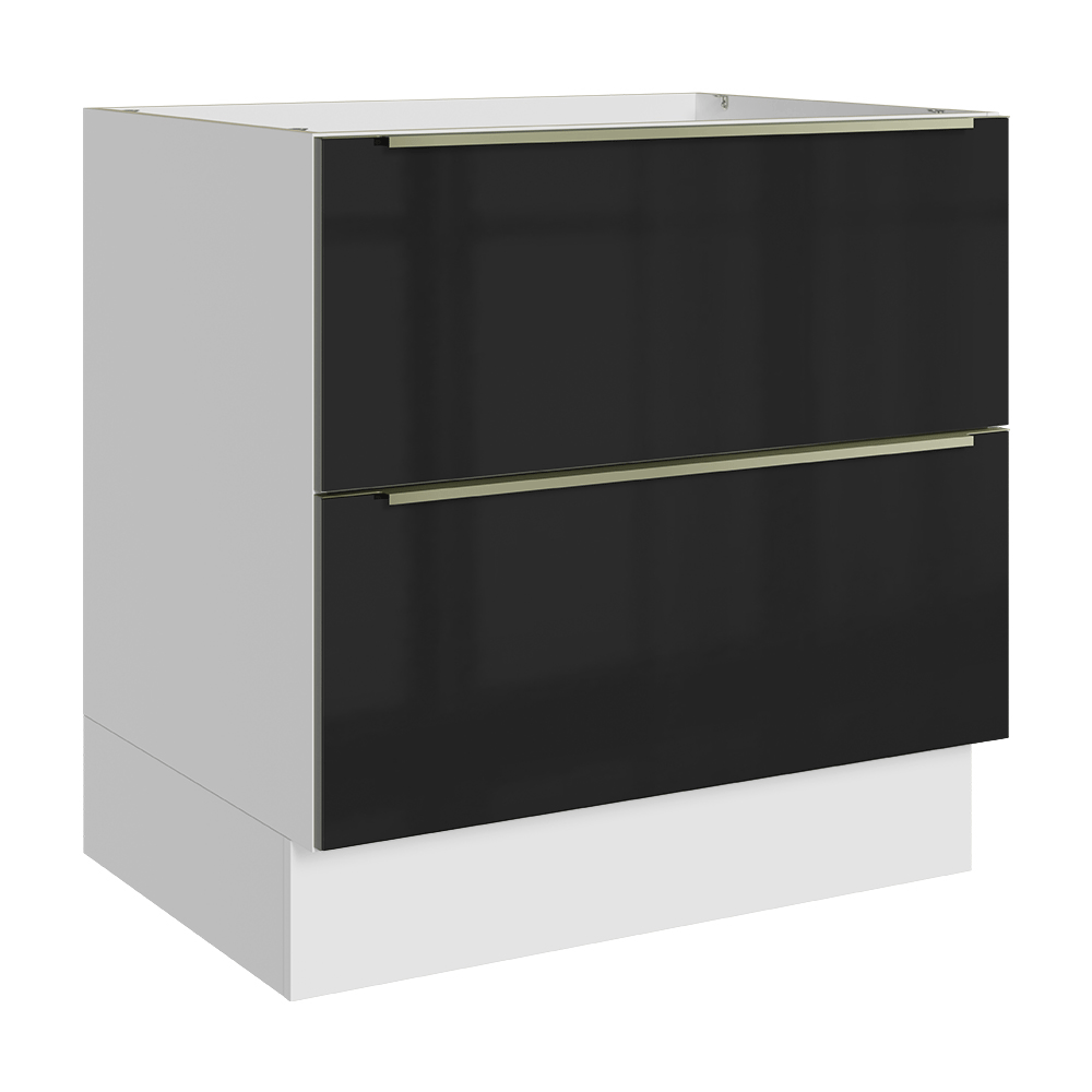 Bajo Mesada de Cocina 80 cm 2 Cajones (Sin Mesada) Blanco/Negro Lux Madesa