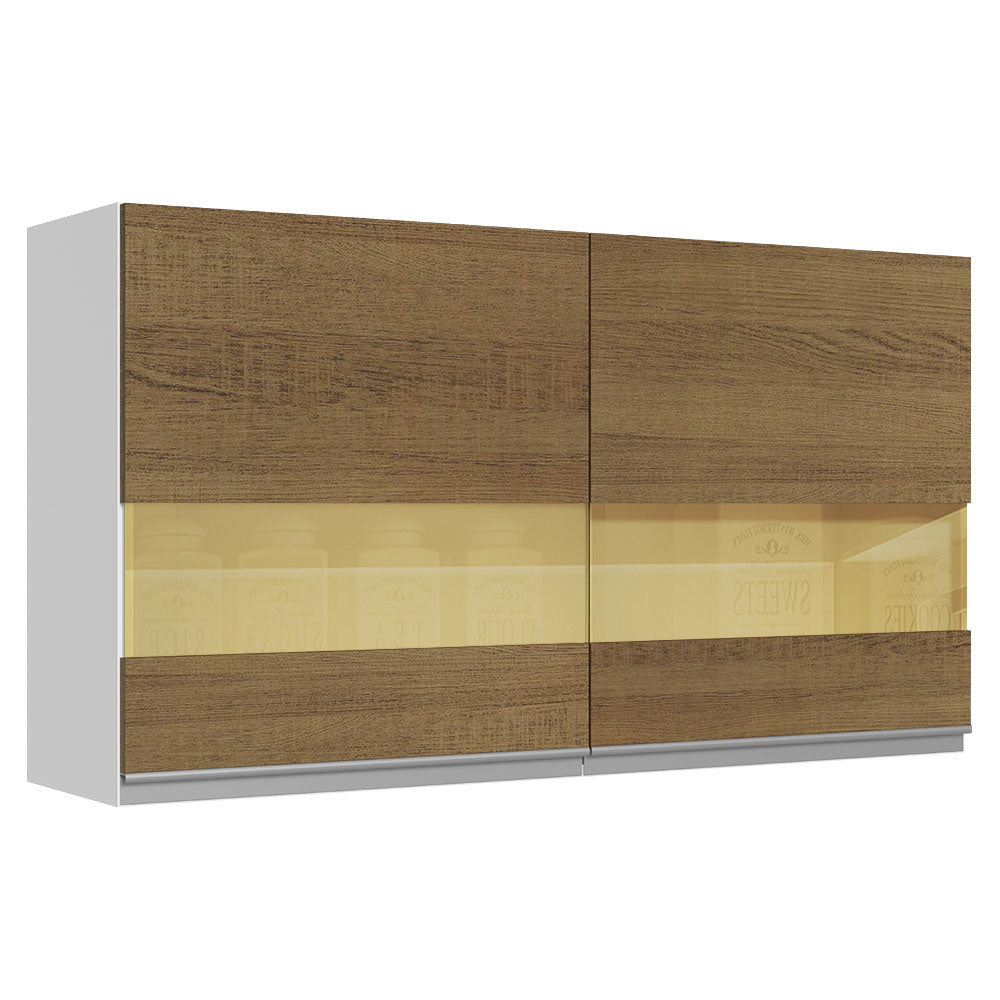Alacena Cocina 100% MDF 120 cm 2 Puertas Vidrio Reflex Blanco/Marrón Acordes Madesa