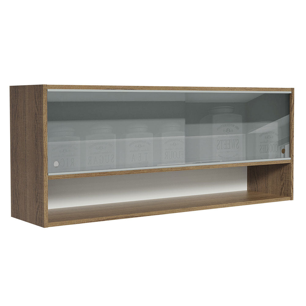 Alacena para Cocina 120 cm 2 Puertas Corredizas de Vidrio Neutral 1 Nicho Marrón para Cocinas Glamy, Lux e Reims Madesa