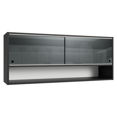 Alacena 120 cm 2 Puertas Corredizas de Vidrio Neutral e 1 Nicho Negro Línea Estándar Madesa