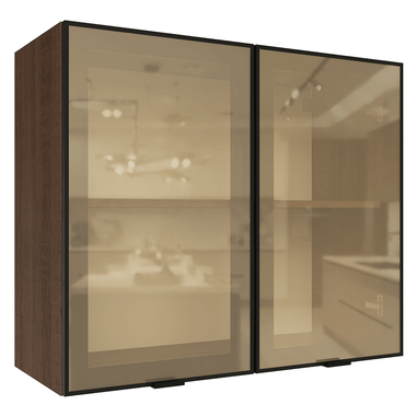 Alacena 80 cm 2 Puertas con Vidrio Reflecta Bronce Marrón/Negro Vinilo Madesa