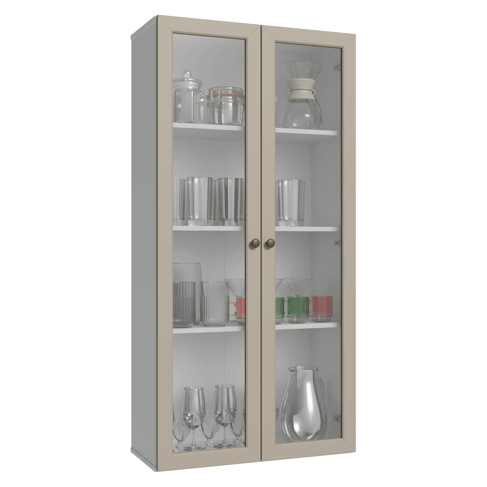 Módulo Cristaleiro 70 cm 2 Puetas de Vidrio Blanco/Crema Vik Madesa