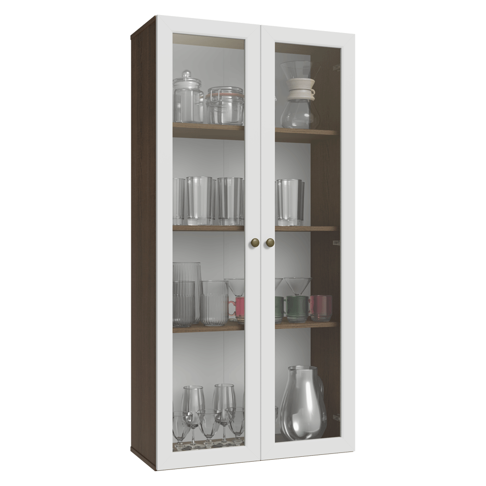 Cristalero 70 cm 2 Puertas de Vidrio Vik Marrón/Blanco