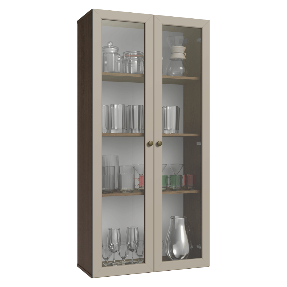 Módulo Cristaleiro 70 cm 2 Puetas de Vidrio Marrón/Crema Vik Madesa