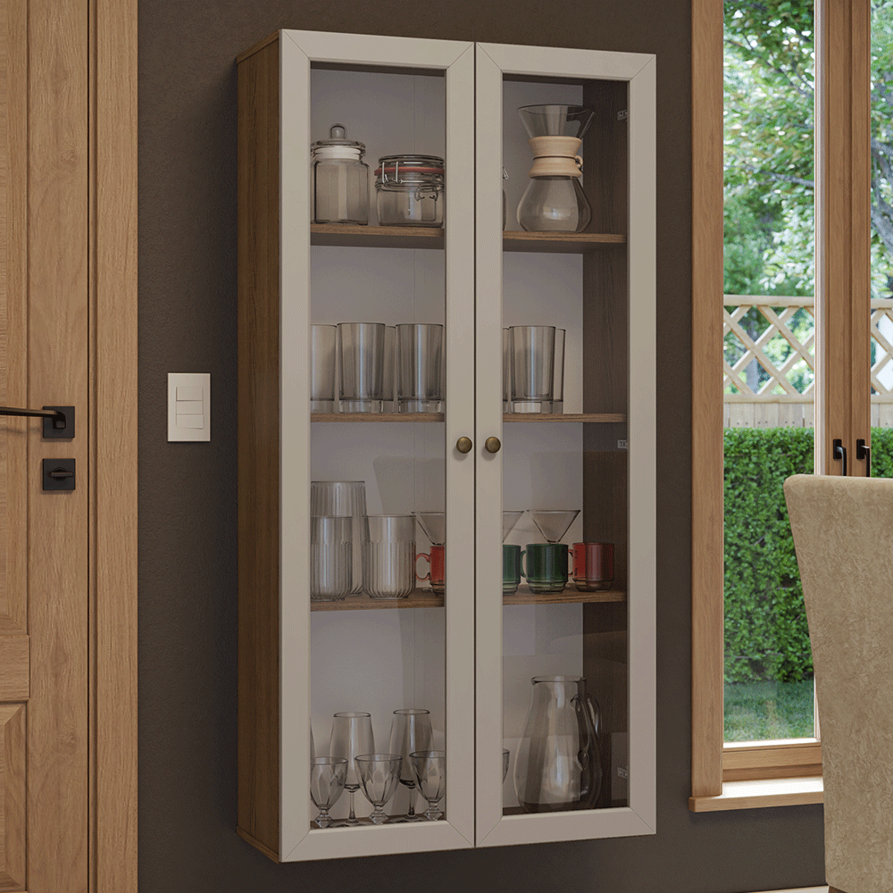 Cristarelo Flotante 70 cm 2 Puertas de Vidrio Marrón/Crema Vik Madesa
