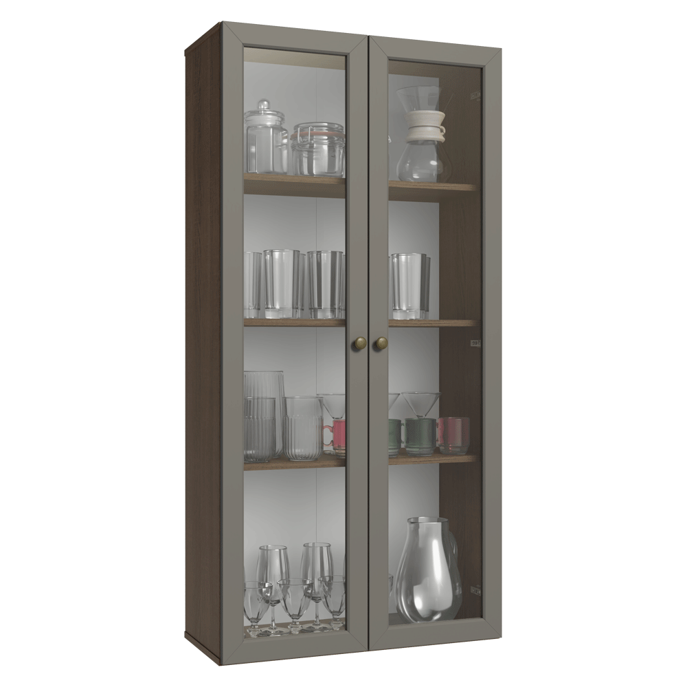 Cristalero 70 cm 2 Puertas de Vidrio Vik Marrón/Gris