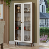 Cristalero 70 cm 2 Puertas de Vidrio con Patas Vik Marrón/Blanco/Marrón