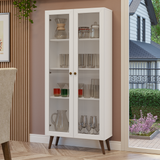 Cristalero 70 cm 2 Puertas de Vidrio con Patas Vik Blanco/Marrón