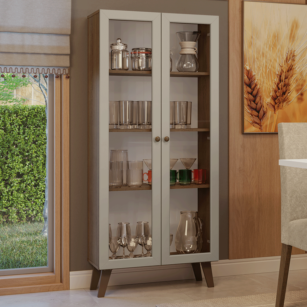 Cristarelo 70 cm 2 Puertas de Vidrio con Patas Trapecio Marrón/Crema/Marrón Vik Madesa