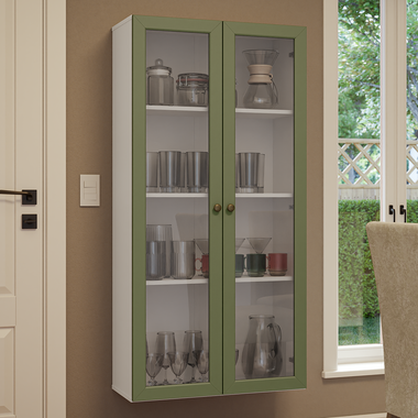 Cristalero 70 cm 2 Puertas Sin Patas de Vidrio Blanco/Verde Vik Madesa