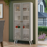 Cristalero 70 cm 2 Puertas de Vidrio con Patas Vik Blanco/Gris/Blanco