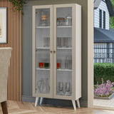 Cristarelo 70 cm 2 Puertas de Vidrio con Patas Cónicos Blanco/Crema/Blanco Vik Madesa
