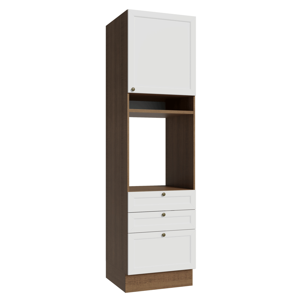 Mueble de cocina para Horno/ microondas 60 cm 1 Puerta 3 Cajones Marrón/Blanco Vik Madesa