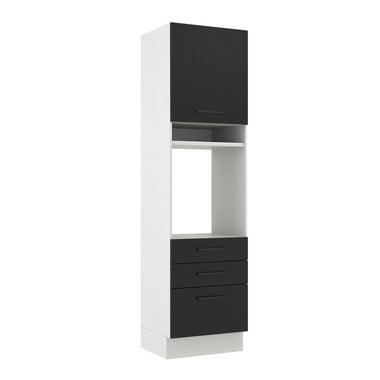 Mueble para Horno o Microondas 60 cm 1 Puerta 3 Cajones Blanco/Negro Agata Madesa