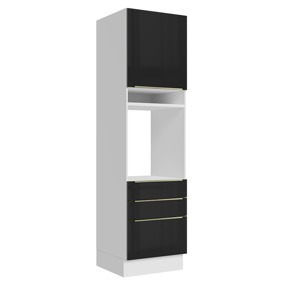 Mueble para Horno/Microondas 60 cm 1 Puerta y 3 Cajones Blanco/Negro Lux Madesa