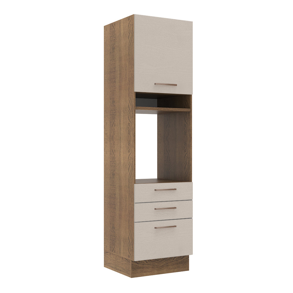 Mueble de Cocina para Horno 60 cm 1 Puerta 3 Cajones Marrón/Crema Agata