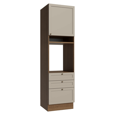 Mueble para Horno o Microondas 60 cm 1 Puerta 3 Cajones Marrón/Crema Vik Madesa